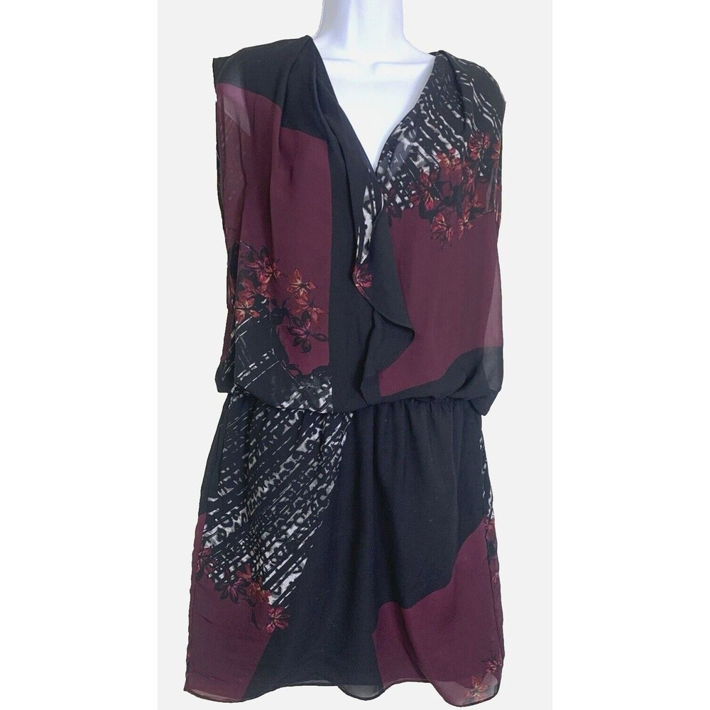 Kenneth Cole Blouson Floral Sheer Lined Ruffle Front Sleeveless Dress Women's M